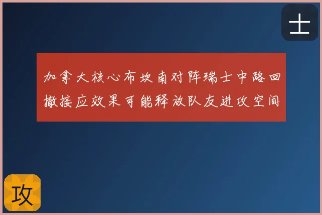 加拿大核心布坎南对阵瑞士中路回撤接应效果可能释放队友进攻空间
